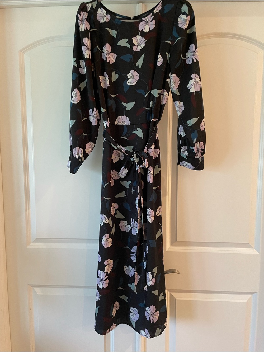Ann Taylor Factory Black Dress with Lilac Floral Print